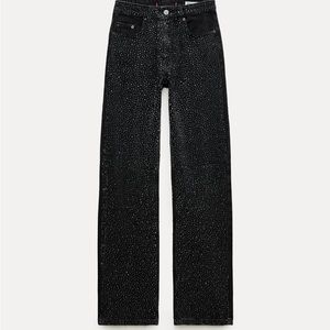 Zara straight cut mid rise rhinestone jeans ZW collection